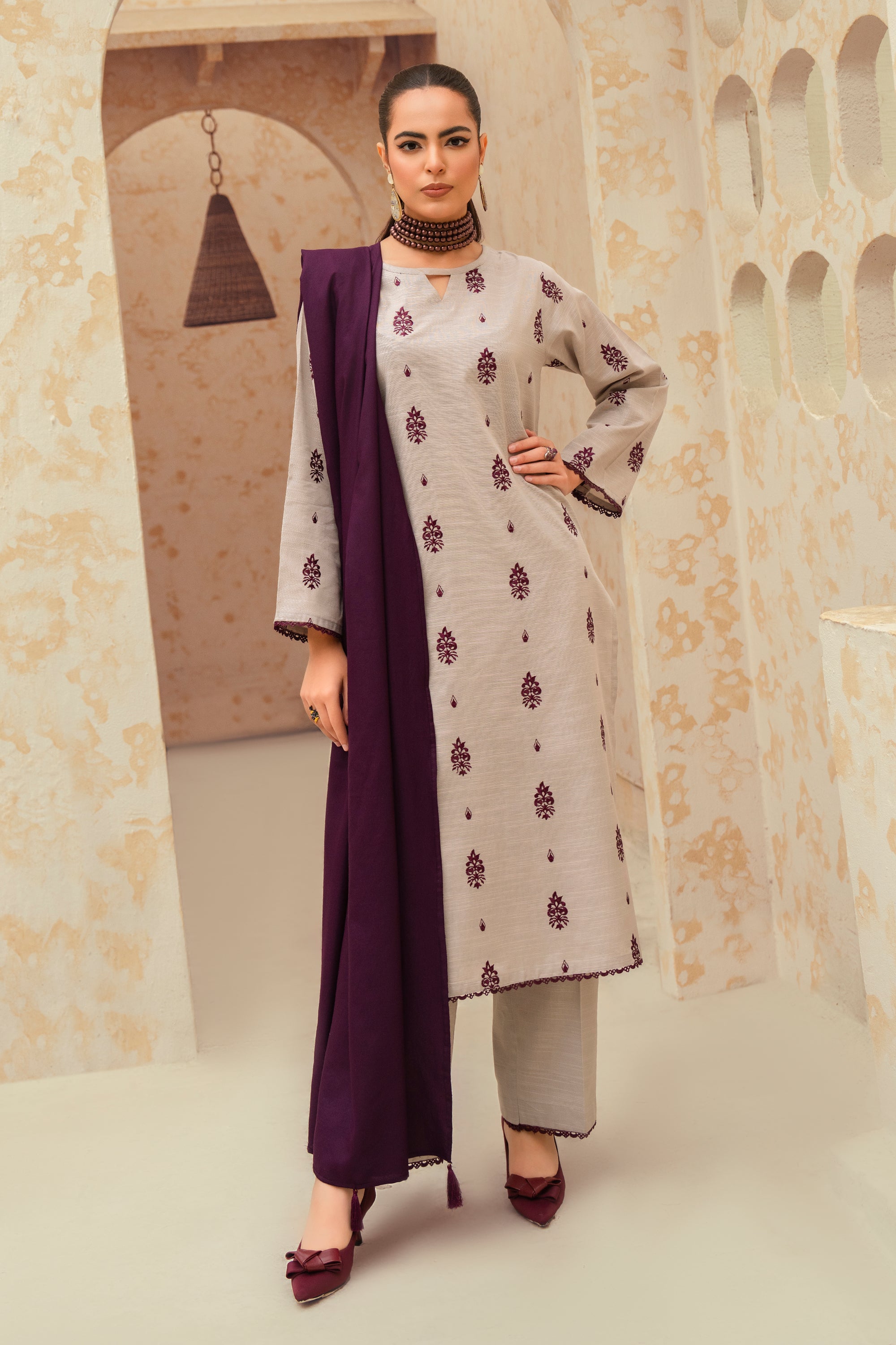 Zircon-3 Piece Embroidered Khaddar Suit