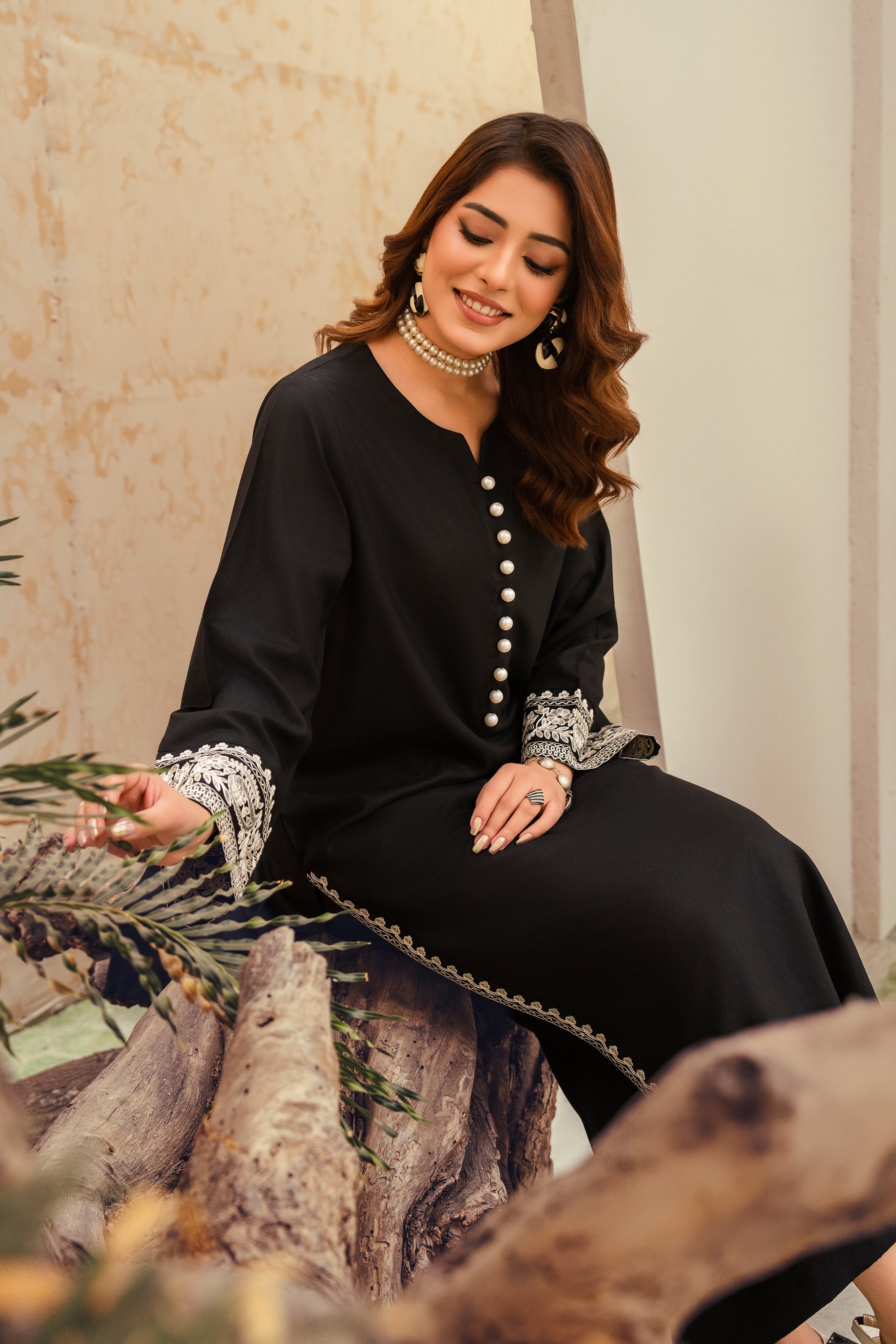 Black Stone-2 Piece Embroidered Marina Suit