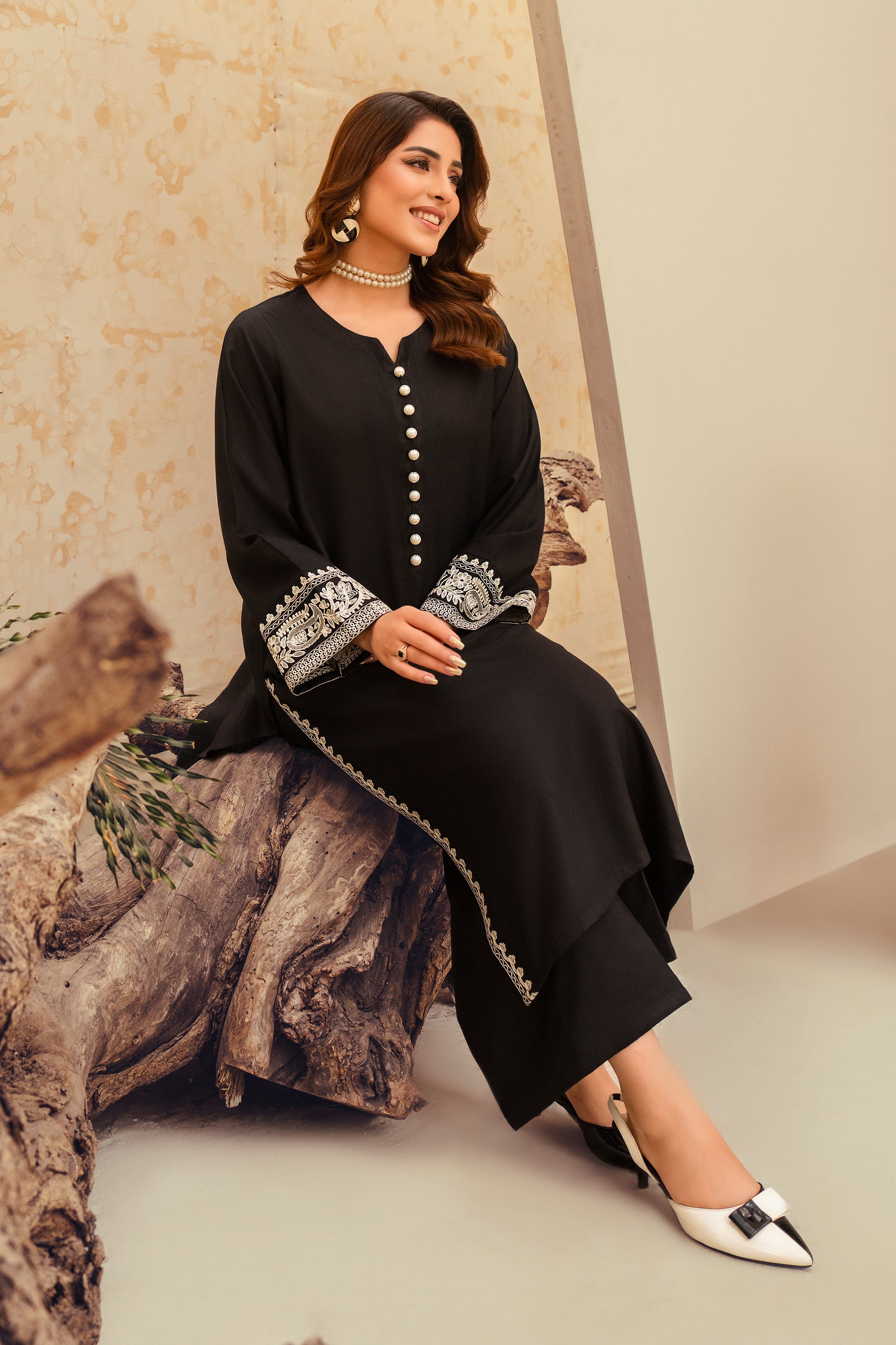 Black Stone-2 Piece Embroidered Marina Suit