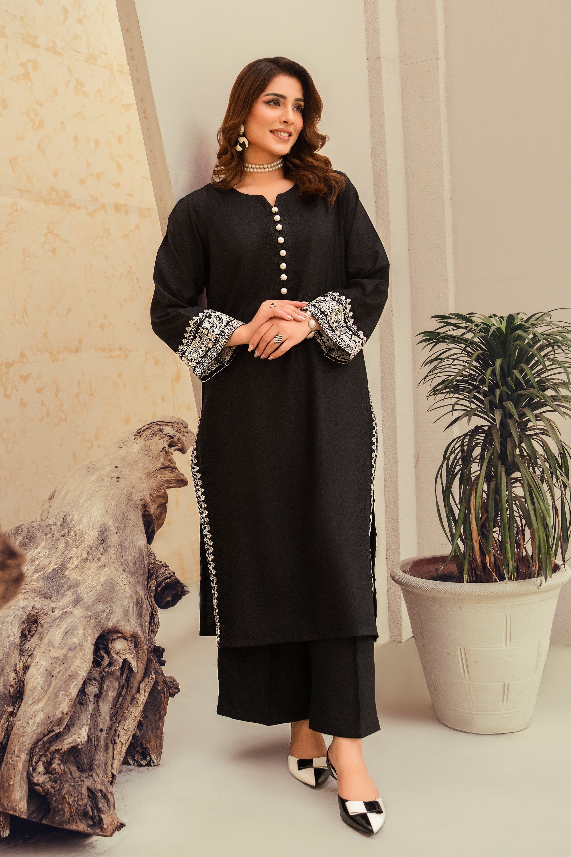 Black Stone-2 Piece Embroidered Marina Suit