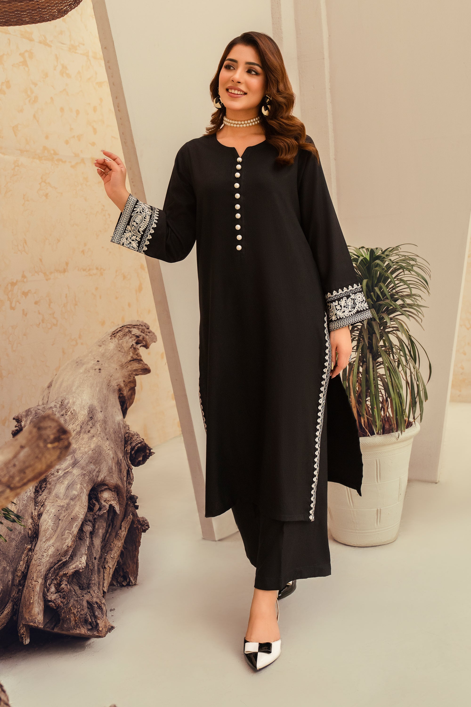 Black Stone-2 Piece Embroidered Marina Suit