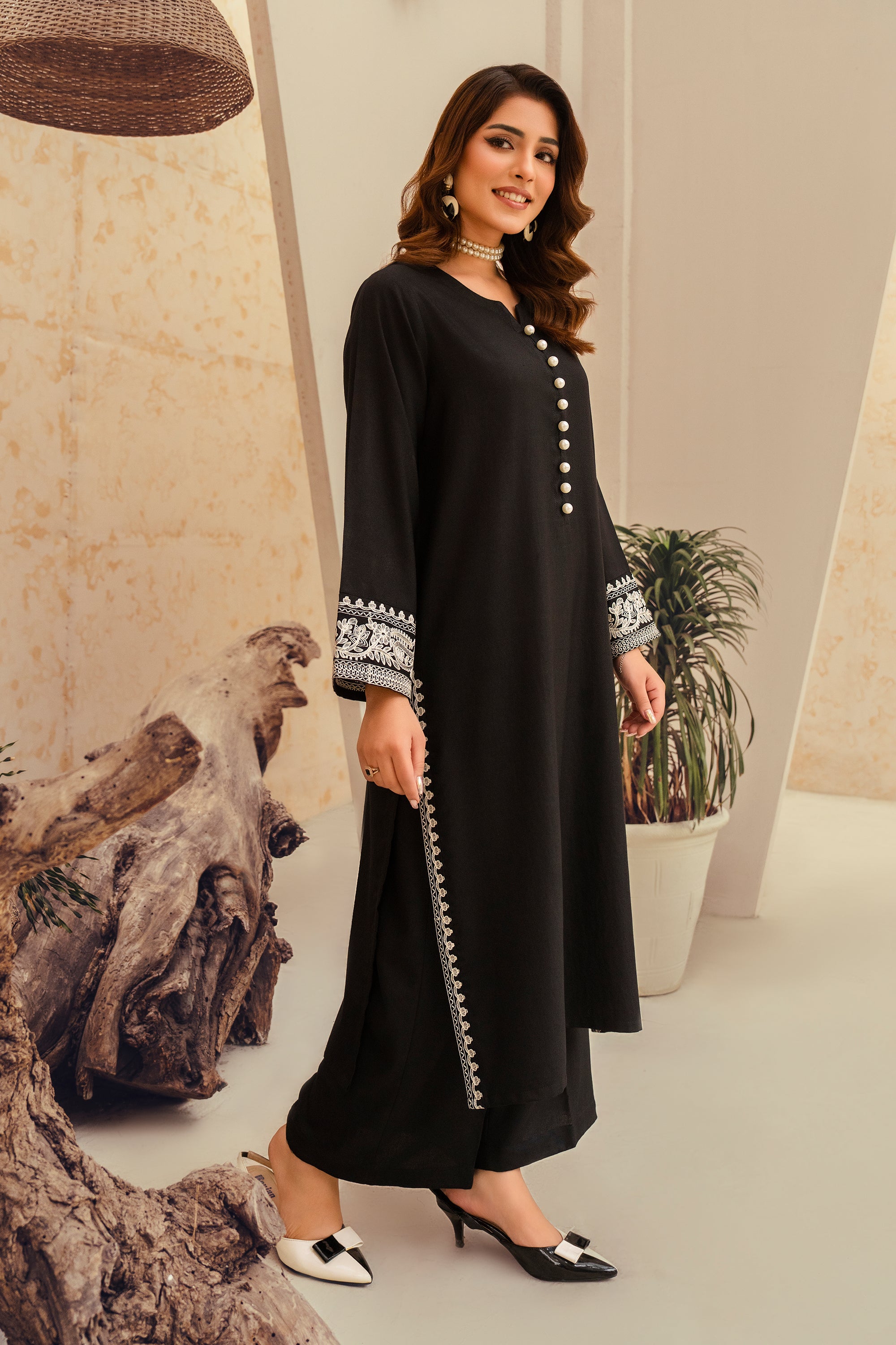 Black Stone-2 Piece Embroidered Marina Suit