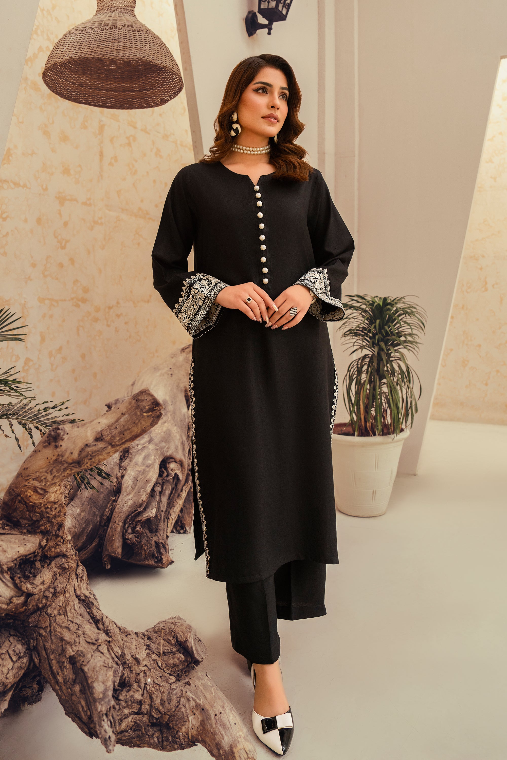 Black Stone-2 Piece Embroidered Marina Suit